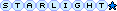 A slowly animated blinkie with the word Starlight and a small dark blue star at the end. The letters are in light blue circles, and they changes to a lilac-blue colour as the animation runs left-to-right, flashing at the end, before repeating